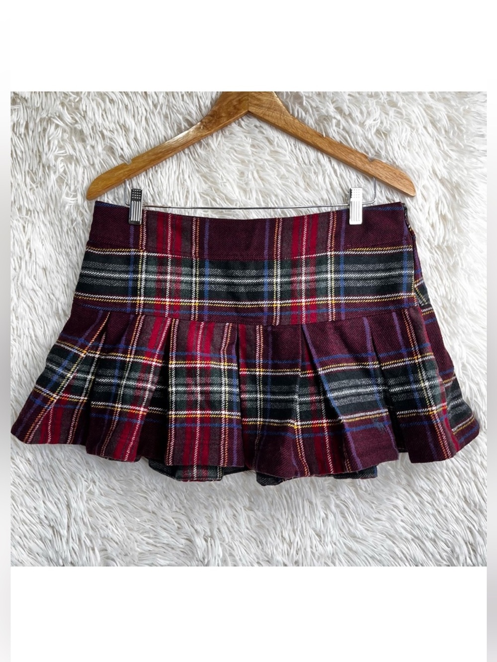 Abercrombie Fitch Y2K Plaid Pleated Micro Mini Skirt Size 10 Wool Blend Preppy